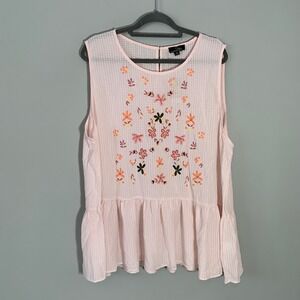 NEW Suzanne Betro Pink Embroidered Floral Peplum Sleeveless Blouse 4X
